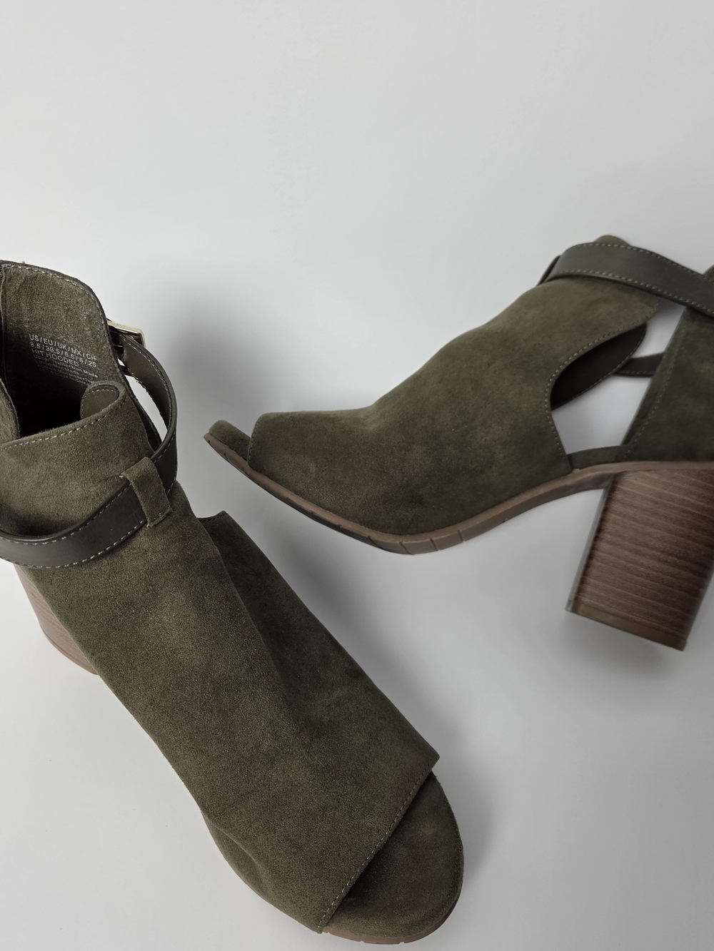 Kenneth Cole Olive Green Suede Open-Toe Block Heel Booties